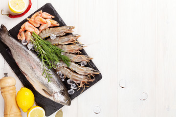 Fresh raw sea food with spices