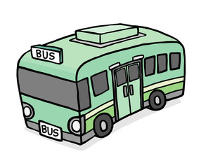 green bus / cartoon vector and illustration, hand drawn style, isolated on white background.