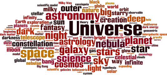 Obraz premium Universe word cloud concept. Vector illustration