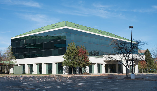 Tinted Window Building With Green Roof