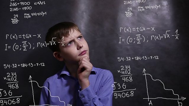 Student teenager boy thinks science formula math problem math Infographics