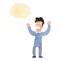 cartoon terrified man with thought bubble