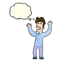 cartoon terrified man with thought bubble