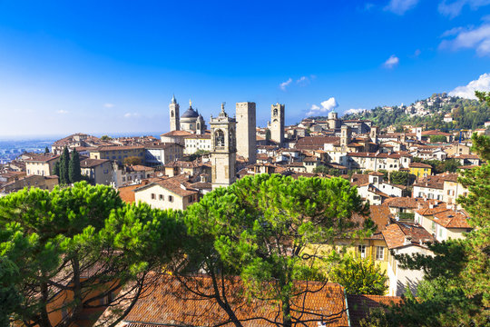 landmarks of Italy - beautiful town Bergamo, Lombardy, Italy