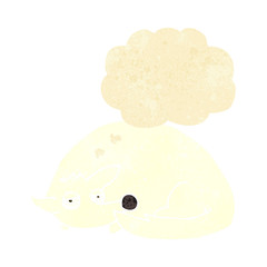 cartoon curled up dog with thought bubble