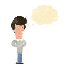 cartoon jaded man with thought bubble