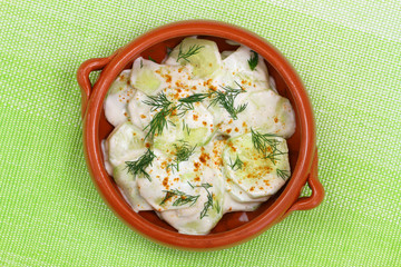 Cucumber in sour cream with  paprika and fresh dill
