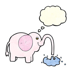 cartoon elephant squirting water with thought bubble
