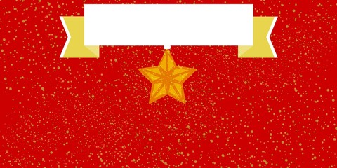 Illustrazione rossa nataliza  con stella gialla - obrazy, fototapety, plakaty