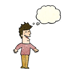 cartoon happy man with thought bubble