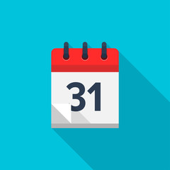 Flat calendar icon. Date and time background. Number 31