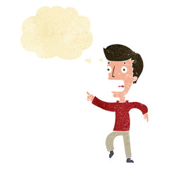 cartoon terrified man with thought bubble