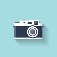 Flat retro photo camera web icon