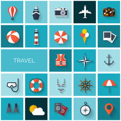 World travel concept background.  Flat icons set. Tourism
