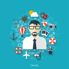 World travel concept background.  Flat icons. Tourism concept
