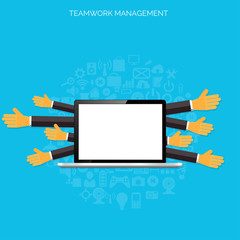 Teamwork management concept. Flat icons. Global communication