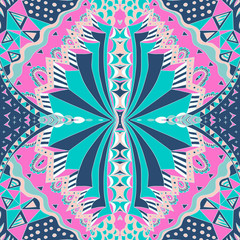 Traditional ornamental paisley bandanna. Hand drawn background with artistic pattern. Bright colors.