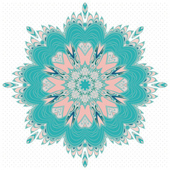 Ornamental round lace pattern, circle background with many details.