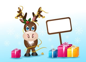 Reindeer with jingle bells and gifts