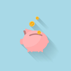 Flat piggy bank icon for web