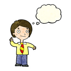 Obraz premium cartoon school boy answering question with thought bubble