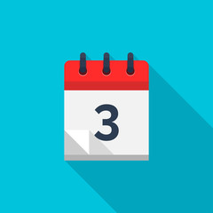 Flat calendar icon. Date and time background. Number 3