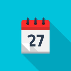 Flat calendar icon. Date and time background. Number 27