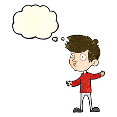 cartoon curious boy with thought bubble