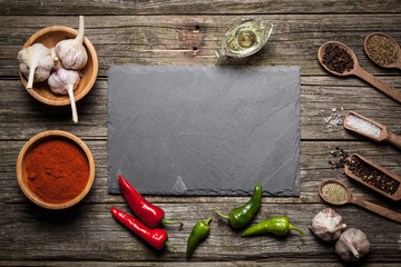 Stone board with different spices