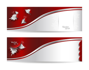 Two banners with autumn leaves. Red banners with white leaves. 