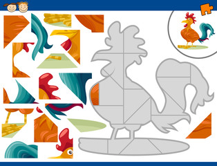 cartoon rooster jigsaw puzzle task