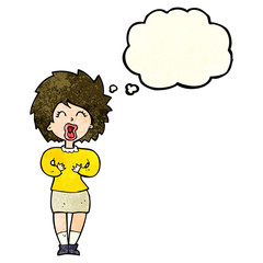 cartoon screaming woman with thought bubble