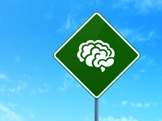 Science concept: Brain on road sign background