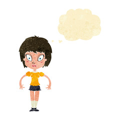 cartoon pretty girl with thought bubble