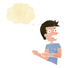 cartoon stressed man with thought bubble