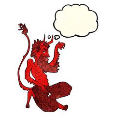 cartoon traditional devil with thought bubble