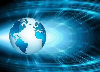 Best Internet Concept of global business. Globe, glowing lines on technological background. Electronics, Wi-Fi, rays, symbols Internet, television, mobile and satellite communications