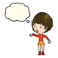 cartoon concerned woman reaching out with thought bubble