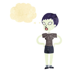 cartoon halloween girl with thought bubble