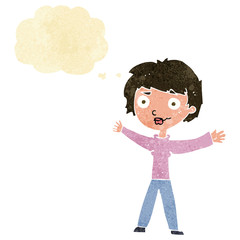 cartoon woman waving arms with thought bubble