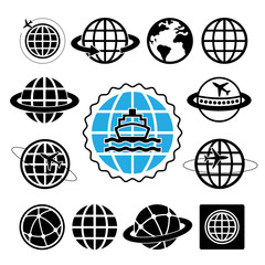 ship and globe icon set