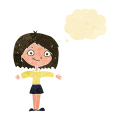 cartoon happy girl with thought bubble