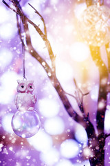 Christmas Background with Toy Owl Bird