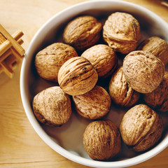 Walnuts. Close Up View From Above.