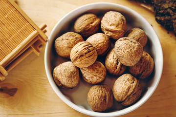 Walnuts. Close Up View From Above.