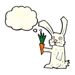cartoon rabbit with carrot with thought bubble