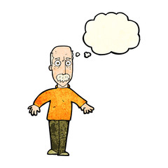 cartoon annoyed old man with thought bubble