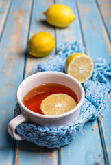 White cup of hot tea