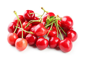 Ripe cherries isolated on white