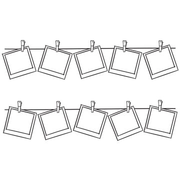 Photo frames on rope doodle sketch, vector